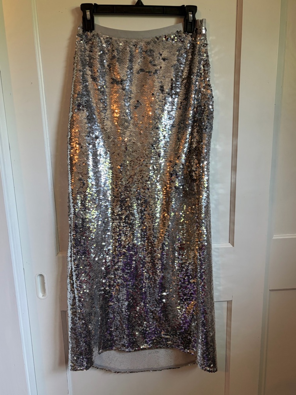 NWOT Anthropologie bishop + young Silver Sequin Maxi Skirt - Small